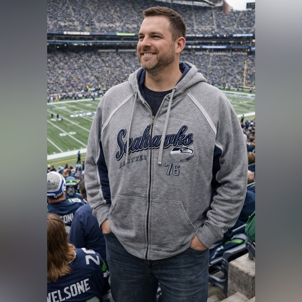 Seattle Seahawks Embroidered Hoodie with Exposed Seams. EUC
